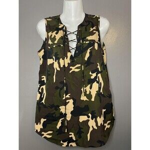 Mileage Shirt Womens Small Camo Lace Up Sleeveless Tunic Top Military Camo